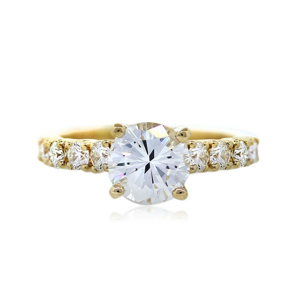 1.50CT Round Forever One Moissanite & Diamond Engagement ring 14K Yellow Gold - £926.45 GBP