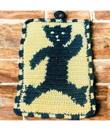 Sweet Vtg Homespun Handmade Crocheted Black Tan Teddy Bear Potholder - $16.26 CAD