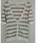 Pink Rose Ivory &amp; Tan Striped Short Sleeve Cardigan Sweater Size Large - $237.71 MXN