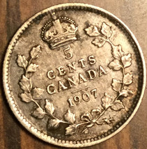 1907 Canada Silver 5 Cents Coin - £6.34 GBP