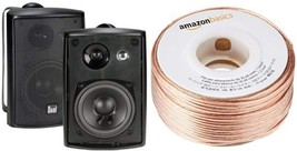 Black Dual Lu43Pb 100 Watt 3-Way Indoor/Outdoor Speakers (Pair), 100 Ft. Bundle. - £63.27 GBP