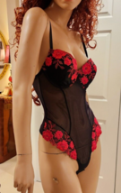 Vtg Sz M Secret Treasures Black/Red Underwire Teddy Romper Lace Hi Cut Thong - £20.28 GBP