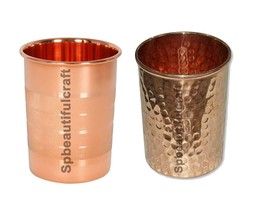 Pure Copper Water Drinking Silvertouch Hammered Tumbler Glass 300ML Set ... - £11.99 GBP