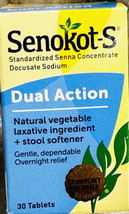Senokot-s Natural Vegetable Laxative Ingredient 30 Count Tablets - £9.25 GBP