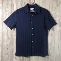 Men&#39;s Striped Collared Button-Down Shirt - Goodfellow &amp; Co Small Navy Bl... - £7.11 GBP