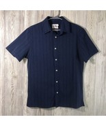 Men&#39;s Striped Collared Button-Down Shirt - Goodfellow &amp; Co Small Navy Bl... - $169.16 MXN