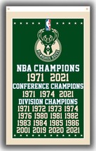 Milwaukee Bucks Basketball Team all Champions Flag 90x150cm 3x5ft Super Banner - £11.97 GBP