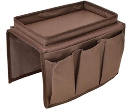 ARMCHAIR Remote Control Holder Snack Sofa Arm Rest Organizer Caddy Table Brown - £12.04 GBP