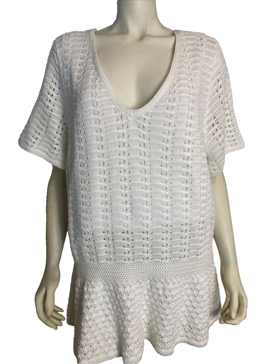 NWT Talbots Woman Lined White Crochet V Neck Short Sleeve Top Size 3X - $37.99