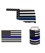 OKLAHOMA Thin Blue Line USA Flag Reflective Decal Sticker Can Cooler Police - £7.49 GBP