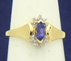 New Tanzanite Solitaire Diamond Ring Real Solid 10 K Yellow Gold 1.9 G Size 6.75 - £195.39 GBP
