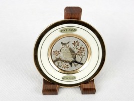 Art Of Chokin 4&quot; Collector Plate, Owl Etched In Copper, 14k Gold On Porcelain - £11.68 GBP