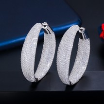 Micro Pave Cubic Zirconia Round Big Statement Hoop Earrings Silver Color Luxury  - £21.69 GBP