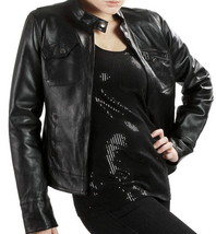 Luxury Black Jacket Women Trendy Fashion Leather With Tab Collar Pockets... - £107.26 GBP