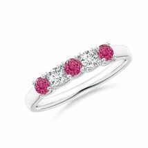 ANGARA 2.8mm Natural Pink Sapphire &amp; Diamond Wedding Band in Sterling Silver - £309.70 GBP+