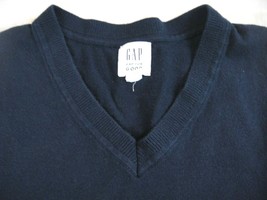 Gap Mens Long Sleeved Cotton Sweater Large Navy Blue V-Neck Nice - £12.65 GBP