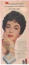Vintage Print Ad 1953 Woodbury Powder Elizabeth Taylor 12 1/2&quot; x 4 3/4&quot; - £2.86 GBP