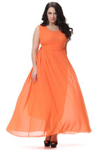 Unomatch Women&#39;s Round Neck Pleated Long Gown Prom Night Dress Orange - $43.99