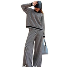 Tempeent  suit 2021 autumn and winter houndstooth sweater + loose wide-leg pants - £164.79 GBP