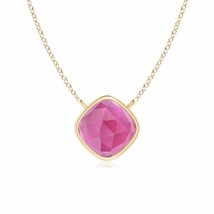 ANGARA Bezel-Set Cushion Pink Tourmaline Solitaire Necklace in 14K Solid Gold - £405.04 GBP