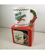 The Love Mug Holly Wreath Bow 1986 Vintage Merry Christmas Coffee Tea Cu... - $23.70