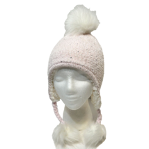 Love2Design Youth Winter Cap Pink White Sequins Pom Poms Faux Fur Chin Tie - £9.19 GBP