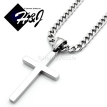 18-36&quot;MEN Stainless Steel 5mm Silver Cuban Curb Chain Necklace Cross Pendant*P - £15.97 GBP+