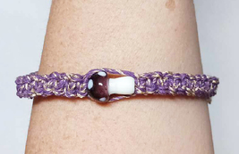 Handmade Purple Gold Mushroom  Adjustable  Hemp Bracelet  Stackable - £7.85 GBP