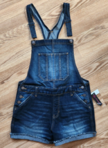 No Boundaries Denim Overalls Shorts Juniors Size Large Blue Stretchy - $14.00