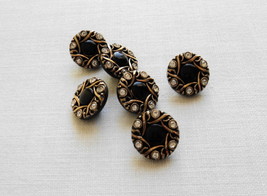 &#39;Set of 6 Sewing Craft Black Hexagon w/ Crystals Gold Tones Buttons-Free... - £8.20 GBP