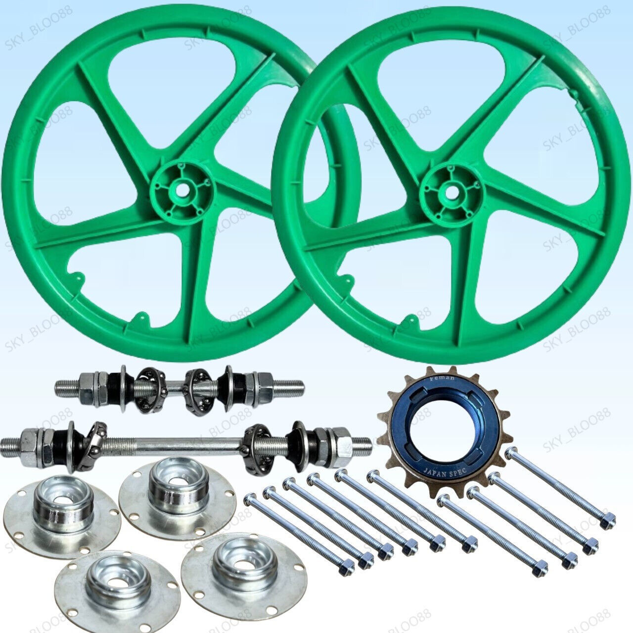 BMX Bicycle 20&quot; PVC Sport Rim Complete (GREEN) Wheelset Hub Set + DHL - $139.90