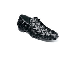Stacy Adams Savoir Plain Toe Satin Slip On X-cross Texture Shoes Black 2... - £64.18 GBP