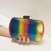 Fashion Color Evening Bag Square Laser PU Leather Gradient Color Female Bag  Cha - £54.10 GBP