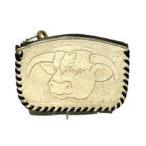 Pouch Coin Change Holder Leather Whip Stitch Tooled Metal Zipper Steer V... - $13.00