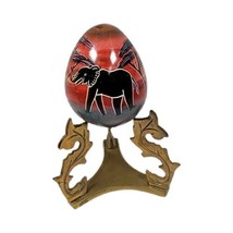 3&quot; Stone Egg Painted With Elephant Safari Scene Made In Kenya Brass Hold... - £25.29 GBP