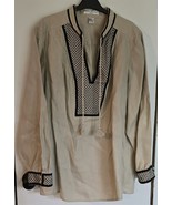 Womens Plus 2X Susan Bristol Tan Linen Black Trim Black Tunic Shirt Top ... - $25.80 CAD