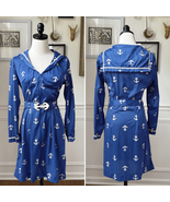 Vintage 70s House of She Ltd Zip Front Anchor Sailor Dress M - $64.93 CAD