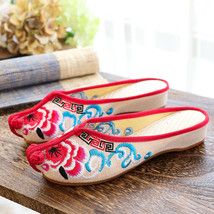 Handmade Vintage Women Cotton Fabric Slippers Flowers Embroidered Old BeiJing Fl - £22.88 GBP