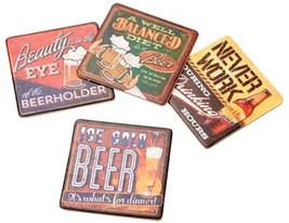 Set of 4 Different Corked Backed Coasters (approx.4&quot;x4&quot;) BEER PHRASES TH... - £9.45 GBP