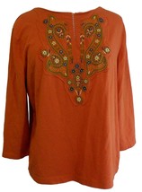 Sharon Young Womens Shirt Junior Size 5 Orange Knit Beaded Top Boho Pullover - £7.90 GBP