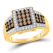 10k Yellow Gold Round Brown Diamond Square Cluster Ring 5/8 - £624.18 GBP