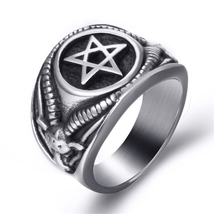 Church Of Satan Celtics Knot Baphomet Satanic Stainless Steel Men S.8-15 Ring - £14.13 GBP