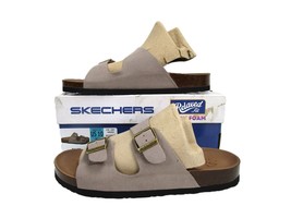Skechers Women&#39;s 2-Strap Sandals, Taupe Slides w Luxe Foam Cushion for Comfort - £21.70 GBP