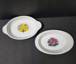2 Floral Au Gratin Dishes Pink Yellow Flower Oval Individual Meal Prep D... - $10.25