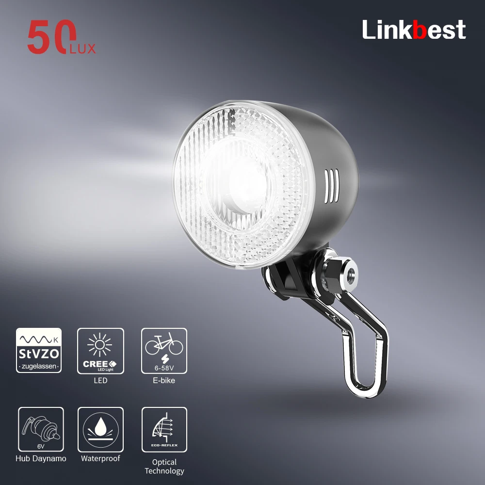 Linkbest 50 Lux Headlight Led Electric Bicycle Light StVZO Approved Waterproof I - £71.56 GBP