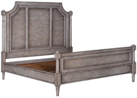 Bed Grayson King Greige Solid Wood Old World Distressing Carved Caps - £3,500.37 GBP