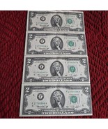 Four (4) 1976 $2 Dollar Bills Miscut Sequential 