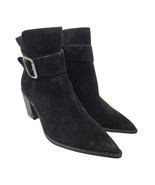 Sam Edelman Size 7 Leonia Buckle Pointed Toe Chunky Heel Black Suede Boo... - $34.19 CAD