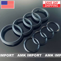 Audi Rings Emblems Matte Black Front Grill + Rear Trunk 06-12 A3 S3 A4 S... - £27.14 GBP