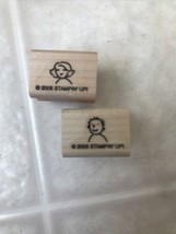 Stampin&#39; Up! teeny Tiny man and woman Rubber Stamp 2005 Wooden Mounted  - $12.91